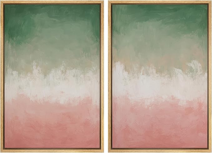 SIGNWIN Framed Canvas Print Wall Art Set Green and Pink Ombre Abstract Contemporary Gradient Modern Art Minimal Boho Relax/Calm for Living Room, Bedroom, Office - 16"x24"x2 Natural