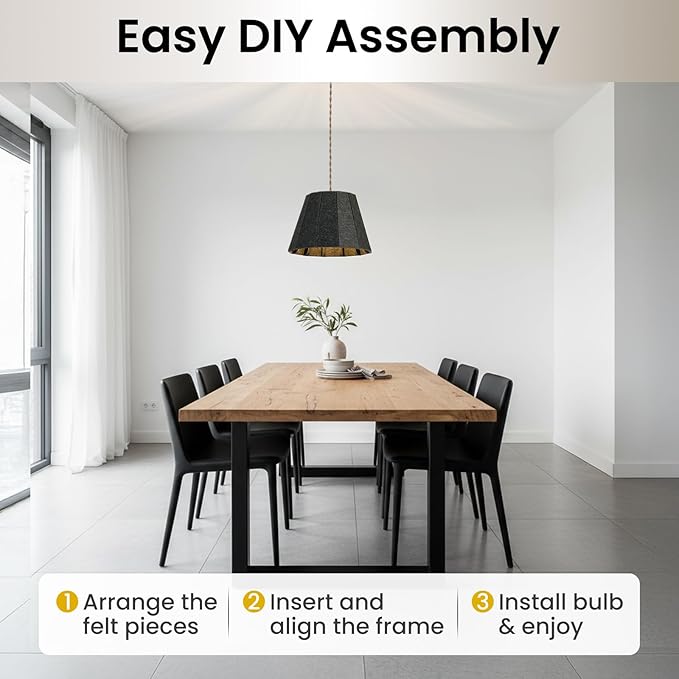 Pendant Light with Felt Lampshade, Modern Hanging Lamp Fixture, DIY Acoustic Plug-in Pendant Light for Kitchen Island, Living Room, Dining Room, Bedroom, Office (D15.7"x11")