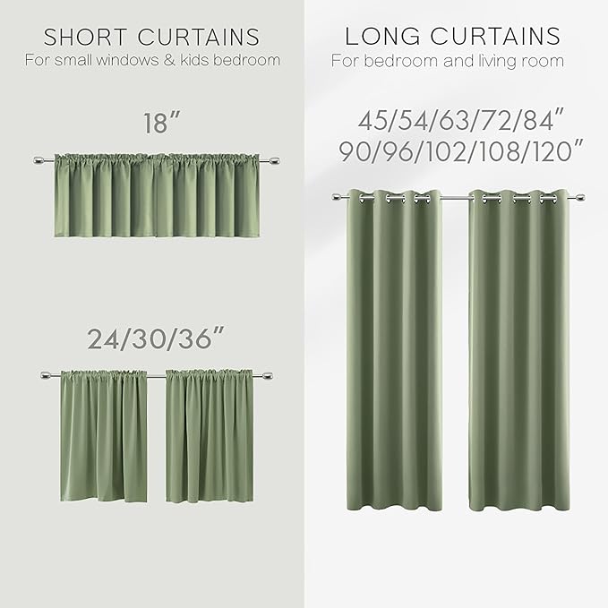 KOUFALL 2 Panels Set 95 Inch Curtains for Living Room,Blackout Thermal Room Darkening Light Curtains for Bedroom Window,52x95 Inches Long,Sage Green