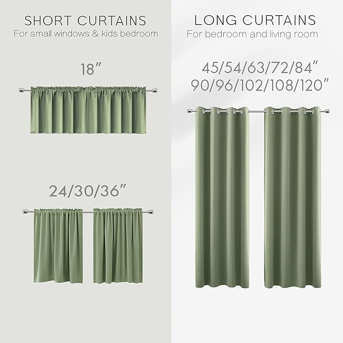 KOUFALL Nursery Curtains Boy Blackout, Sage Green Boho Woodland Theme Room Darkening Thermal Insulated Curtain Drapes for Bedroom Living Room,Wide 52 x 90 Inch Long, 2 Panel Set