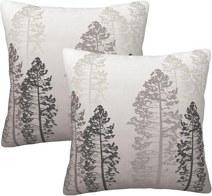 Grey Tree Pillow Covers 20x20 Inch Set of 2 Forest Gray Beige Throw Pillow Cover Nature Pine Trees Square Pillowcase Cushion Cases for Home Couch Bed Sofa