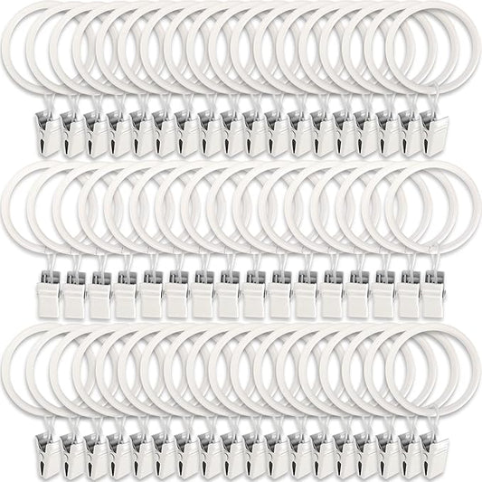 60 Pack Metal Curtain Rings with Clips, Curtain Clip Rings Hooks for Hanging Drapery Drapes Bows, Curtain Rod Rings 1.5 inch Interior Diameter, White