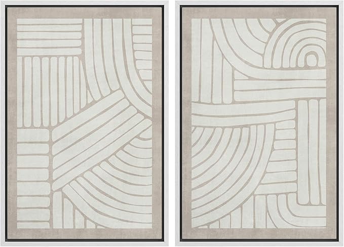 SIGNWIN Framed Canvas Print Wall Art Set Grunge Tribal Pattern Landscape Abstract Shapes Cozy Neutral Minimal Decorative Nordic Zen Bohemian for Living Room, Bedroom, Office - 16"x24"x2 White