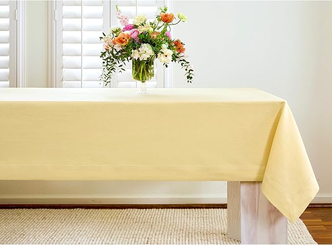 Solino Home Linen Tablecloth 52 x 52 Inch - 100% Pure Linen Golden Straw Square Tablecloth - Fete, Machine Washable Table Throw for Fall, Autumn, Thanksgiving