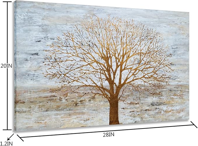 Yihui Arts Canvas Wall Art for Living Room, Gray Wall Decor Long Nature Tree Painting Large Abstract Canvas Artwork Contemporary Pictures Modern Landscape for Office Decoration