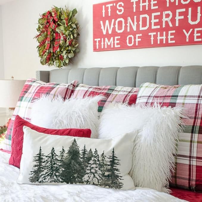 Christmas Pillow Cover 12X20 Colorlife Christmas Tree Lumbar Pillow Cover Holiday Decorations Throw Pillow Covers Farmhouse Pillows Decorative for Sofa Winter Home Decor