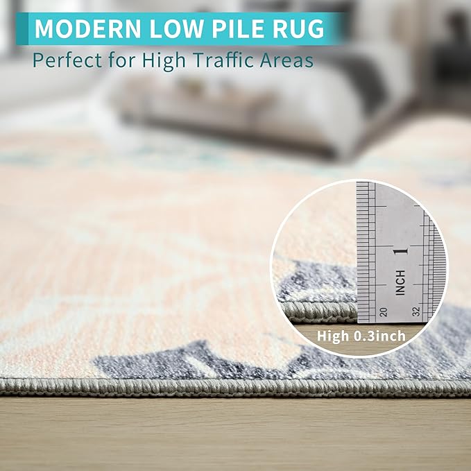 Keeko 8x10 Area Rugs for living Room, Modern Abstract Floral Pattern Rugs for Bedroom, Soft Washable Rug with Non-Slip Backing Low-Pile Non-Shedding Carpet for Kitchen Home Office Dining Table - Beige