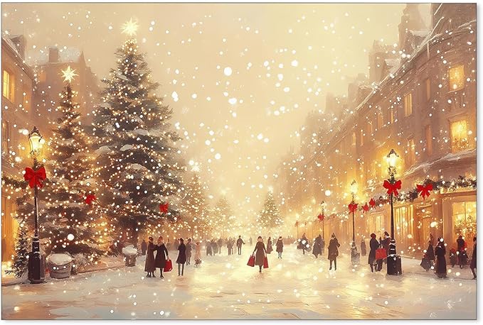 Winter Christmas Landscape Wall Art Fashion Snowscape Poster Vintage Cozy Scenic Canvas Prints for Living Room Office Wall Decor 24x36 inch Unframed