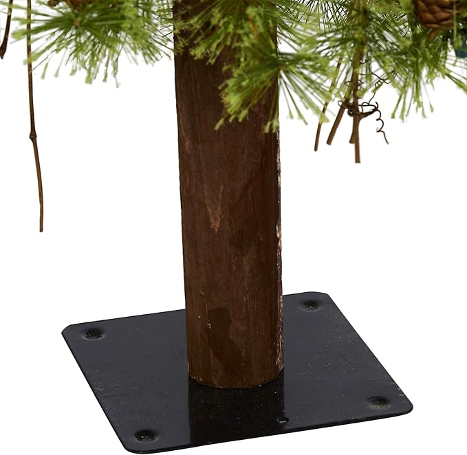Nearly Natural 4ft. Wyoming Alpine Artificial Christmas Tree with 50 Clear (Multifunction) LED Lights and Pine Cones on Natural Trunk