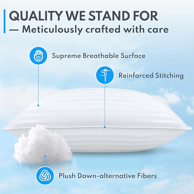 Bed Pillows King Size Set of 2 - Premium Down Alternative Cooling Pillows for Side, Back, and Stomach Sleepers Hotel Quality Fluffy Soft Microfiber Fill Breathable Skin-Friendly