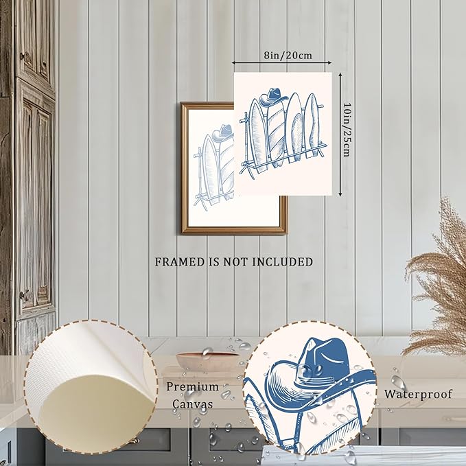 XOCUUI Coastal Granddaughter Room Decor Unframed, Blue Coastal Cowgirl Surfer Girl Canvas Posters, Beachy Preppy Aesthetic Room Decor Pictures For Teen Girl Dorm Apartment Decoration (8" X 10")