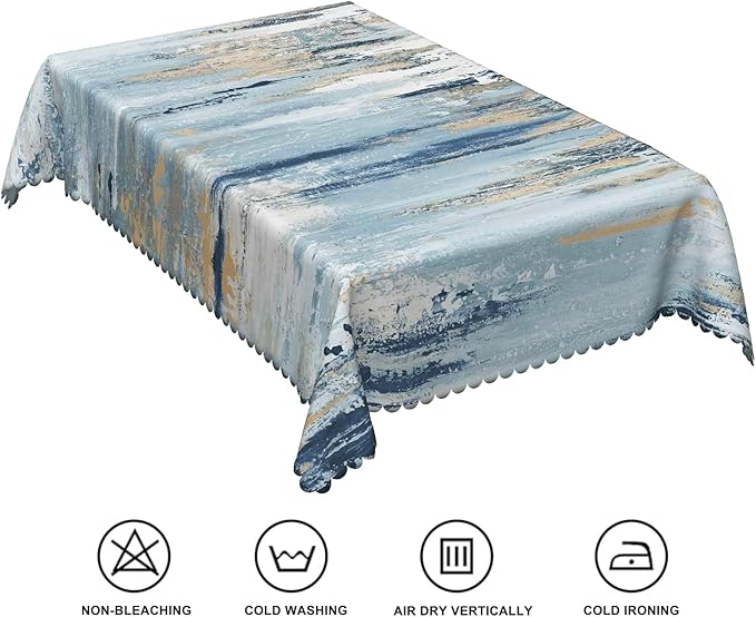 70x120inches Modern Aesthetic Stripe Tablecloth Gray Blue Brown Contemporary Abstract Painting Fabric Table Cloth Waterproof and Stain Resistant Table Cover for Kitchen Dining Room Home Decor
