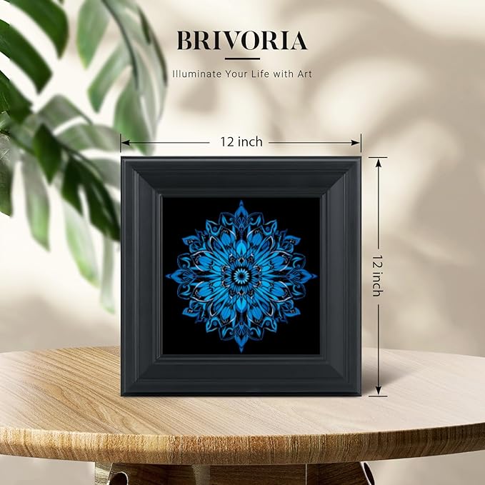 Brivoria Mandala Wall Art Home Decor, Framed Blue Mystic Waves Mandala Artwork, Modern Spiritual Accent for Bedroom Yoga Room Study or Meditation Space, Wall and Tabletop Display, 12x12