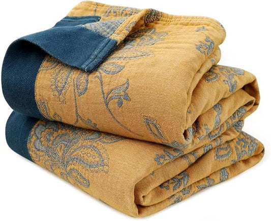 Boho Throw Blanket for Bed 100% Cotton Ultra Soft Rustic Quilt Fall Blanket Floral Printed Farmhouse Decor Bed Blankets,80"×90" All Season Rustic Throw for Sofa Couch Chair