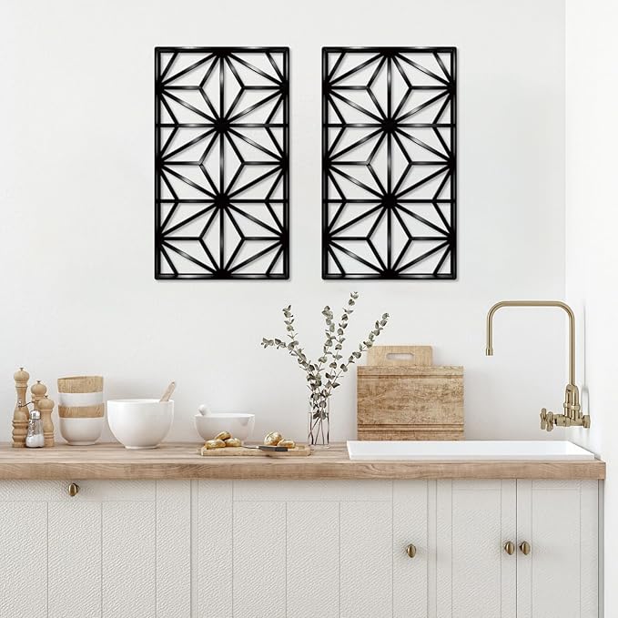 DUOOLN 2 Pcs Abstract Metal Wall Art, Minimalist Single Line Art Iron Hanging Picture, Modern Geometrical Metal Wall Sculptures Sign, For Living Room Bedroom Bathroom Study Room Home Decor- Black