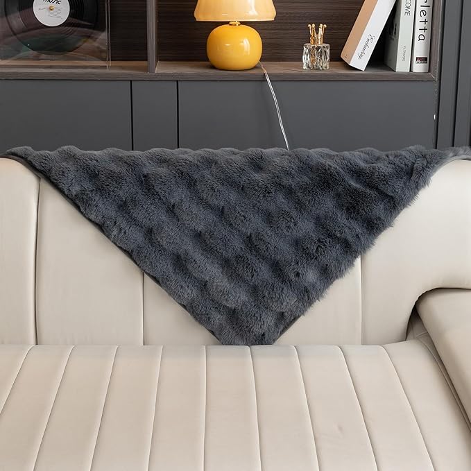 Faux Fur Couch Cover, Soft Warm Plush Sofa Couch Cover, Non Slip Sectional Sofa Slipcovers, Washable Furniture Protector for Kids, Dogs, L Shaped Armrest Backrest Cover(Dark Grey, 36"x 36")