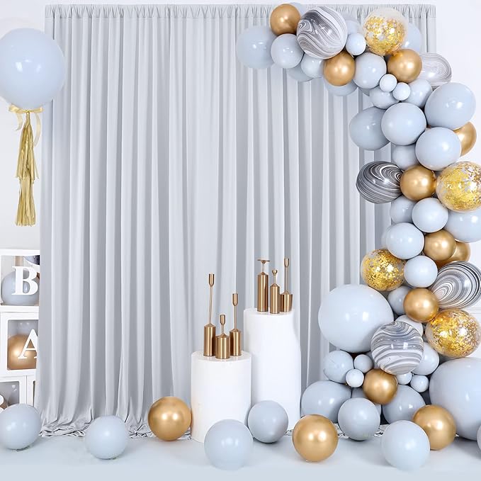 10ft x 10ft Wrinkle Free Silver Backdrop Curtain fpr Parties, Polyester Backdrop Drapes Panels for Wedding Space Theme Birthday Party Baby Shower Birthday Decoration