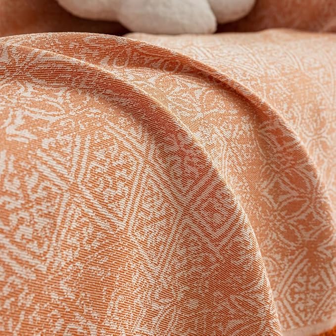 ROOMLIFE Orange Couch Cover Boho Sofa Covers for 3 Cushion Couch Washable, Furniture Protector Sofa Couch Cover for Dogs, Soft Breathable Sofa Slipcover, Couch Throw Blankets with Tassels 71''X150''