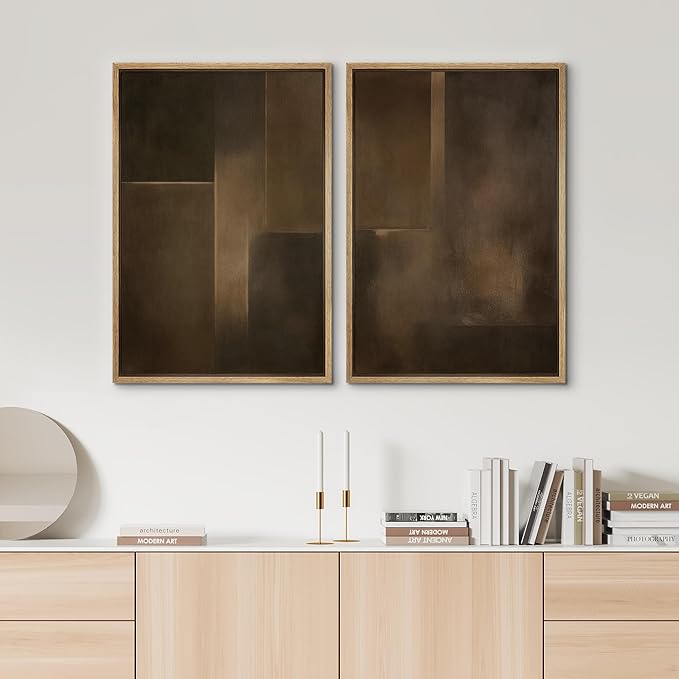 SIGNWIN Framed Canvas Print Wall Art Set Bronze Shadow Geometry Abstract Brown and Gold Gradient Zen Bohemian for Living Room, Bedroom, Office - 24"x36"x2 NATURAL