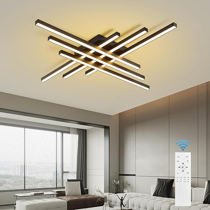 JAYMP Modern Ceiling Light with Remote, 43.3" Black Sputnik Ceiling Lamp, 96W Dimmable LED Lighting Fixture for Dining Room, Living Room, Kitchen Island, 6 Lights