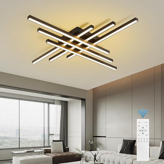 JAYMP Modern Ceiling Light with Remote, 43.3" Black Sputnik Ceiling Lamp, 96W Dimmable LED Lighting Fixture for Dining Room, Living Room, Kitchen Island, 6 Lights