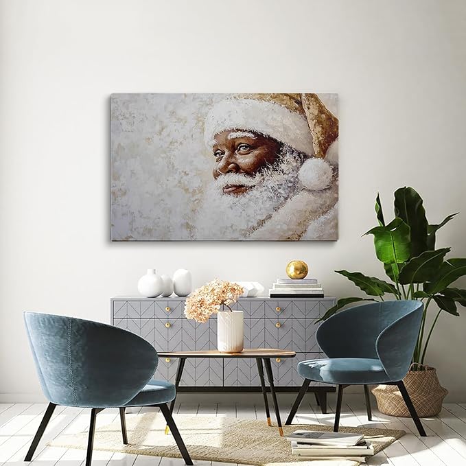 Vintage Black Santa Portraits Art Print,Retro Santa Painting,African American Christmas Artwork,Beige Santa Claus Portrait,Vintage Holiday Decor