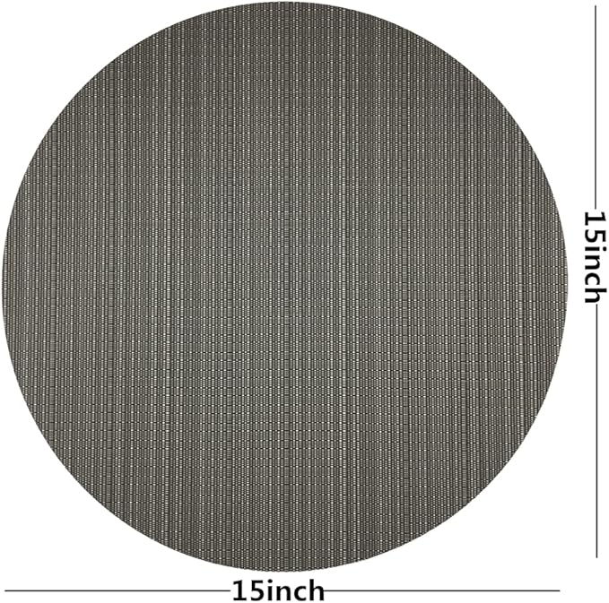 WAZAIGUR Round Placemats Set of 6 Woven Vinyl Easy to Clean Heat Resistant Kitchen Table Mats 15 Inch(Grey 6) Gray