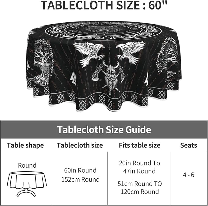 Norse Viking Tablecloth, Nordic Mythology Tree of Life Crow Ancient Mythical Viking Wolf Print Water Resisitant Table Cover for Dining Kitchen Living Room Home Party Holiday Decor 36 inch Round