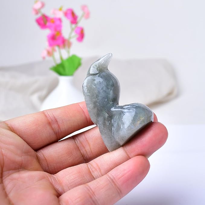 Natural Labradorite Crystal Raven Statue 2" Healing Crystal Handmade Sculpture Guardian Pocket Statues Reiki Meditation Office Home Decoration Gift