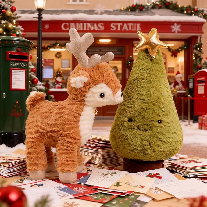 Deer Stuffed Animal, 15.8" Christmas Reindeer Plush Super Soft Cuddly Toy Kawaii Birthday Gifts for Kids Boys Girls