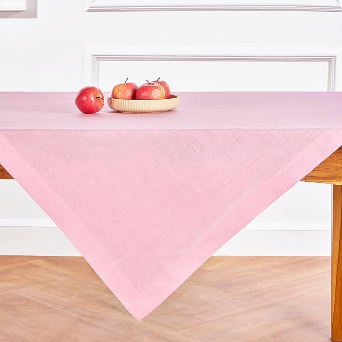 Solino Home Linen Square Tablecloth 52 x 52 Inch - 100% Pure Linen Pink Lemonade Table Throw - Fete, Machine Washable Table Cloth