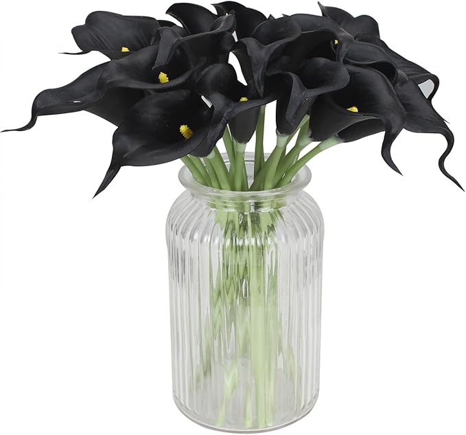 Duovlo 20pcs Calla Lily Bridal Wedding Bouquet Lataex Real Touch Artificial Flower Home Party Decor (Black)