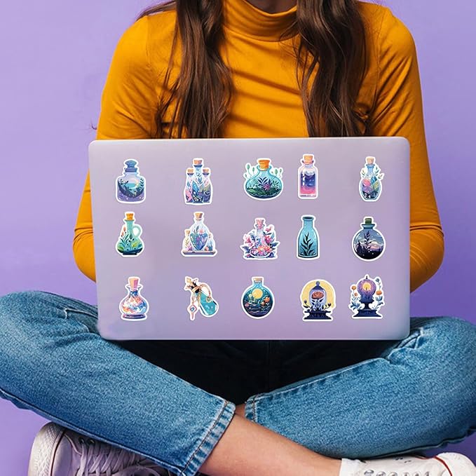 50Pcs Fantasy Nature Botanical Magic Potion Bottle Stickers – Cute Plant Floral Apothecary Stickers for Journals, Laptops, Water Bottles,Scrapbooking
