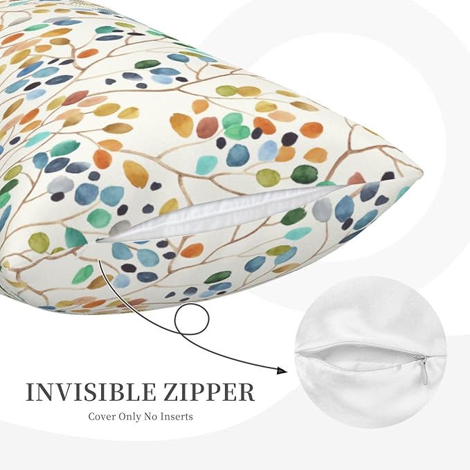 Spring Floral Lumbar Pillow Covers 12x20 Inch Set of 2 Colorful Leaves Throw Pillow Cover Vintage Plant Flower Pillowcase Cushion Cases for Home Couch Bed Sofa
