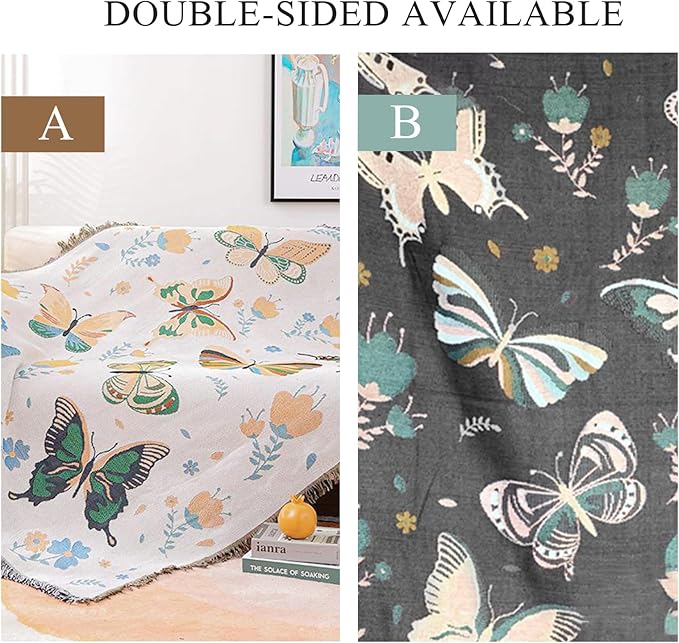 Double-Sided Cotton Woven Throw Blanket with Tassel Jungle Bohemian Style Tapestry Shawl Multi-Function Decorative Throws for Sofa Bed Armchair Camping Blanket Tablecloth Carpet 160x130cm