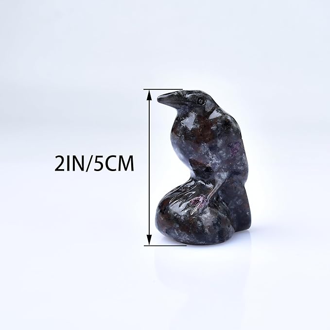 Natural Flame Stone Crystal Raven Statue 2" Healing Crystal Handmade Sculpture Guardian Pocket Statues Reiki Meditation Office Home Decoration Gift