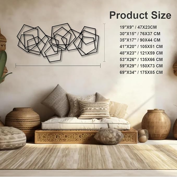 Metal Geometric Home Wall Decor ，Contemporary Minimalist Metal Wall Art, Abstract Decor for Home, Modern Sculpture for Living Room, Bedroom, Office Decoration (41"X20" / 105X51 CM)
