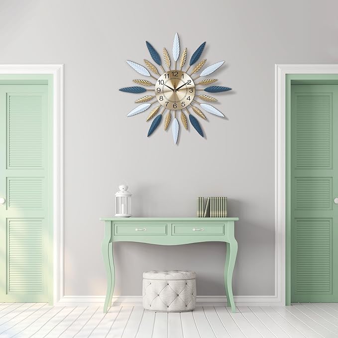 Lafocuse 23 Inch Silent Large Wall Clock for Living Room Décor, Decorative Mid Century Wall Clock, Sunburst Starburst Wall Clocks Battery Operated, Modern Art Deco