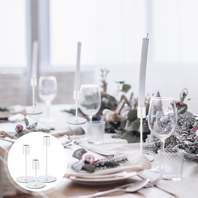 Sieral Candle Holders Bulk Taper Candlesticks Holders Set Modern Decorative Metal Candelabras for Wedding Anniversary Home Dinning Table Centerpiece Xmas Party Decor(Matte White,15 Pcs)