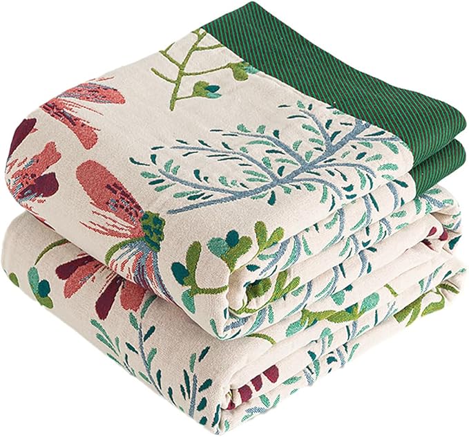 Boho Throw Blanket, 100% Organic Cotton Breathable Ultra Soft 91" x 98" Bed Quilt Throw - All Season Floral Rustic Farmhouse Decor Luxury Reversible Blanket for Sofa Couch Chair and Gift