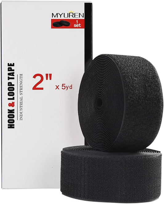 Sew on Hook and Loop Style 2 Inch Non-Adhesive Back Nylon Strips Fabric Fastener Non-Adhesive Interlocking Tape Black,5 Yard