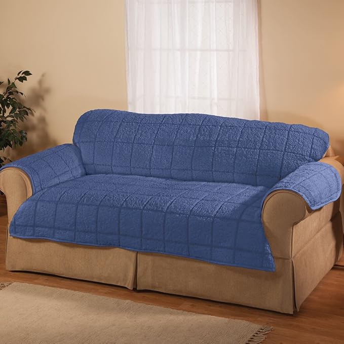 OakRidge Bradley Sherpa Sofa Protector - Slipcover Navy Blue