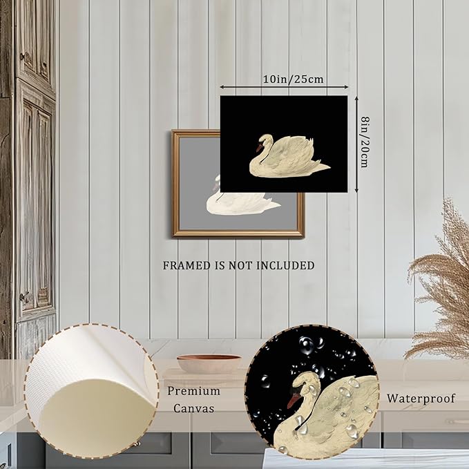 XOCUUI Vintage Swan Canvas Wall Art for Living Room, Vintage Home Decor Animal Oil Painting Summer Room Decor Bathroom Wall Decor, Swan Black And White Wall Art Prints - 11" X 14" - Unframed