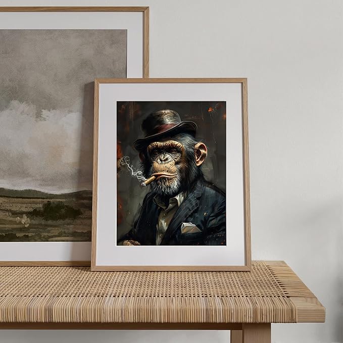 XOCUUI Wall Art Monkey Chimp Smoke Abstract Wall Painting Kid Pop Street Graffiti Wall Art Decor Ready To Hang for Living Room Bedroom Home Bathroom Wall Decor (20.5x25.5cm) 8x10 inch