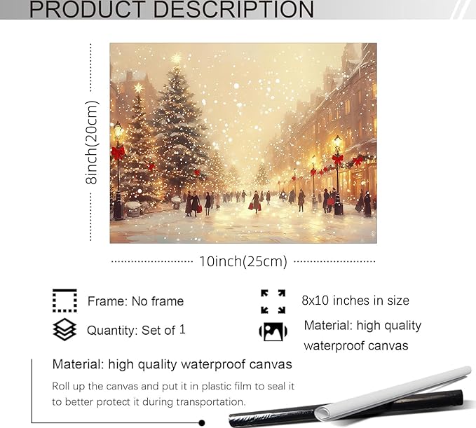 Winter Christmas Landscape Wall Art Fashion Snowscape Poster Vintage Cozy Scenic Canvas Prints for Living Room Office Wall Decor 08x10 inch Unframed