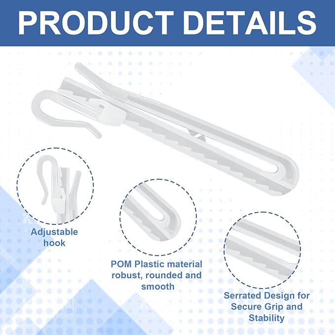 80 Pcs Plastic Curtain Hooks Adjustable Pinch Pleat Hook Ratchet Mechanism Pinch Pleat Design Drapes Clips for Drapes Window Door and Shower Curtains