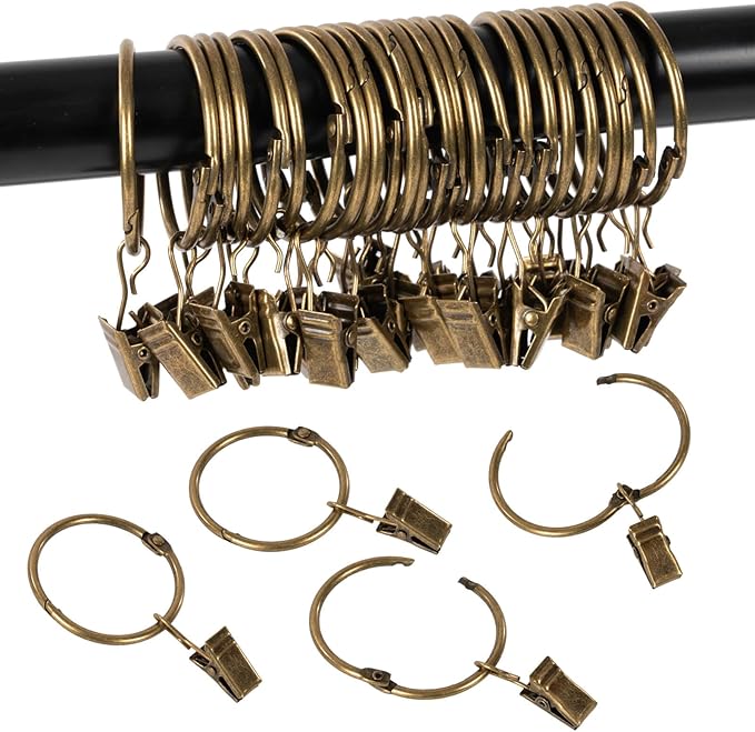Openable Curtain Rings with Clips,2inch Inner Diameter,Heavy Duty Rustproof Metal Decorative Vintage Drapery Rings Curtain Clips Rod Hangers Door Curtain and Shower Curtain Rings Bronze Zocang