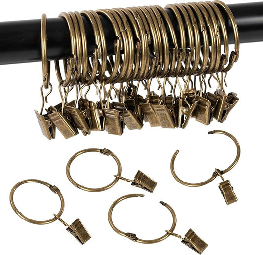 Openable Curtain Rings with Clips,2inch Inner Diameter,Heavy Duty Rustproof Metal Decorative Vintage Drapery Rings Curtain Clips Rod Hangers Door Curtain and Shower Curtain Rings Bronze Zocang