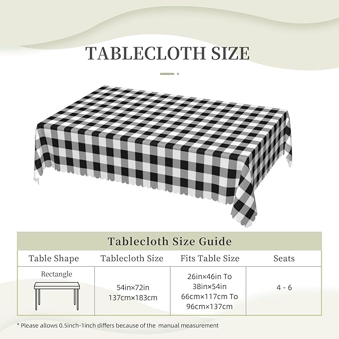 Black White Plaid Tablecloth Gingham Plaid Check Rectangle Tablecloth Black and White Checkered Style Table Cover 54×72 Inch Washable Table Cloth for Kitchen Dining Room Party Decoration