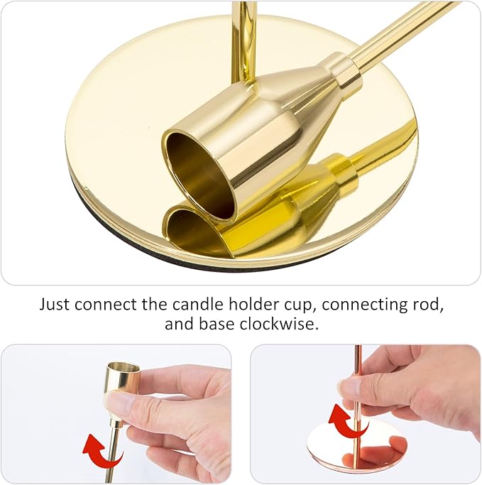 Gold Taper Candle Holders Set of 9, Candlestick Holders, Candle Holders with 3 in 1 Candle Accessory Set, Metal Candle Stand for Mantle Table Centerpiece, Weddings, Dining, Housewarming